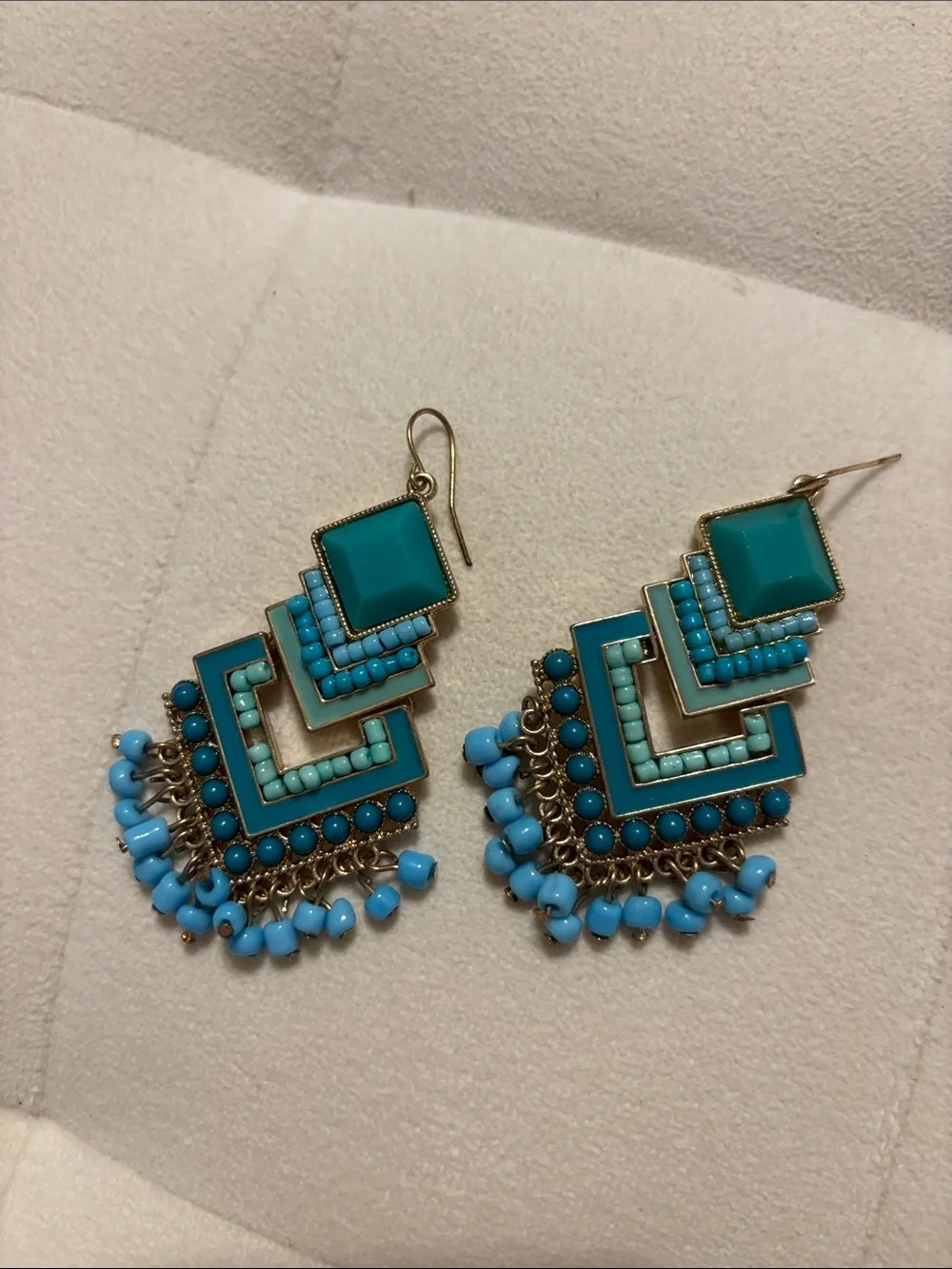 Turquoise Geometric Beaded Drop Earrings - Blue